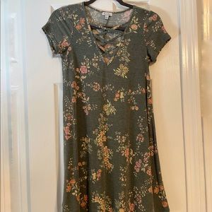 Green floral skater dress